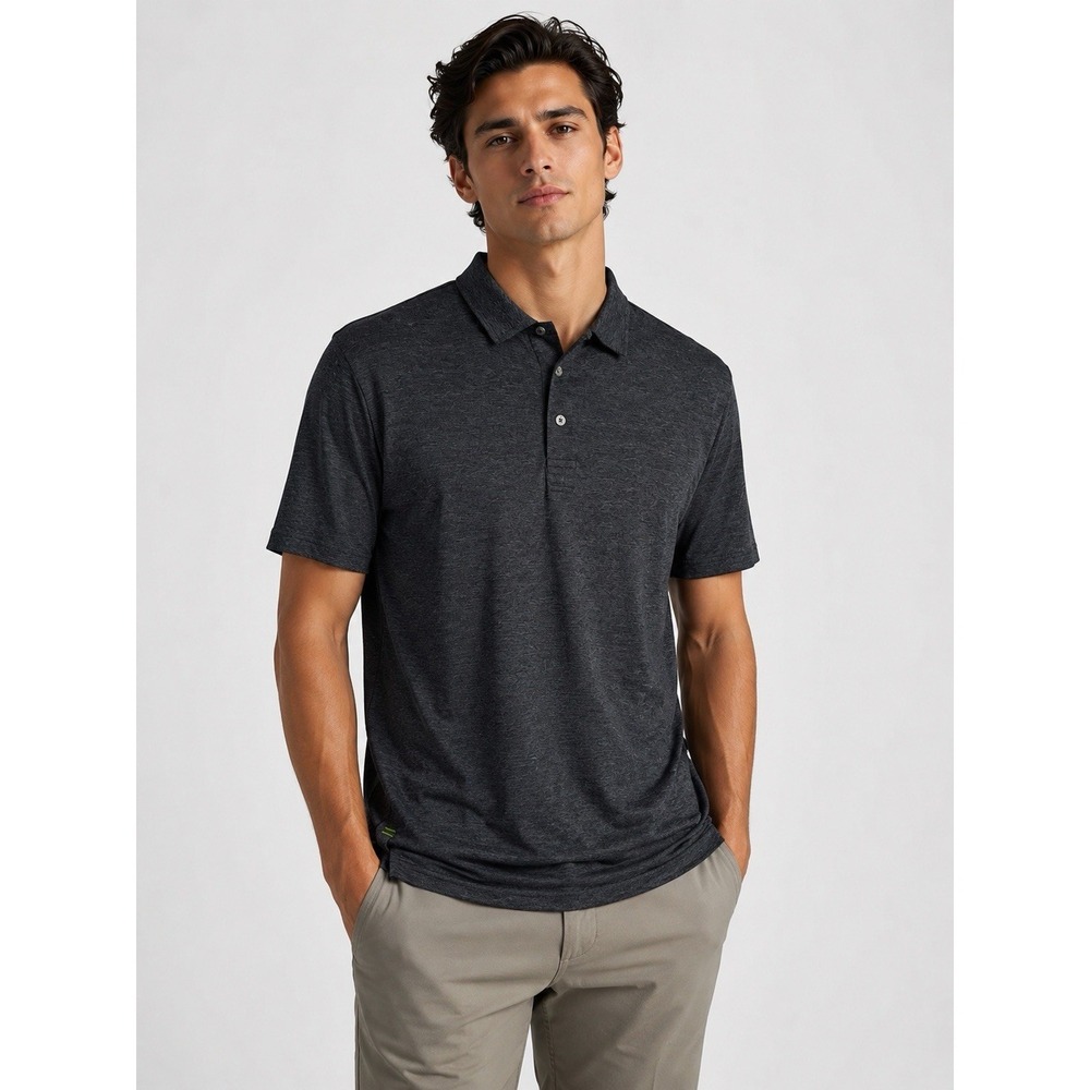 NWT tasc Performance Cloud Polo Shirt Men's Small Black Heather MicroAir Stretch